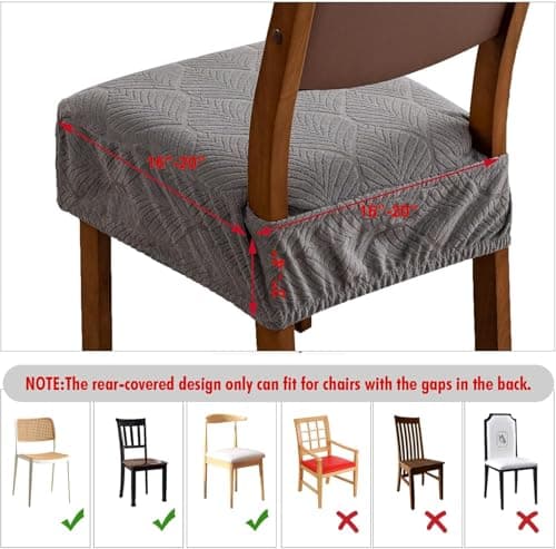 YUEANG Removable Washable Dining Chair Seat Covers Set of 6,Stretch Jacquard Chair Seat Cushion Protector Slipcovers, Rear Covers - Thumbnail 6