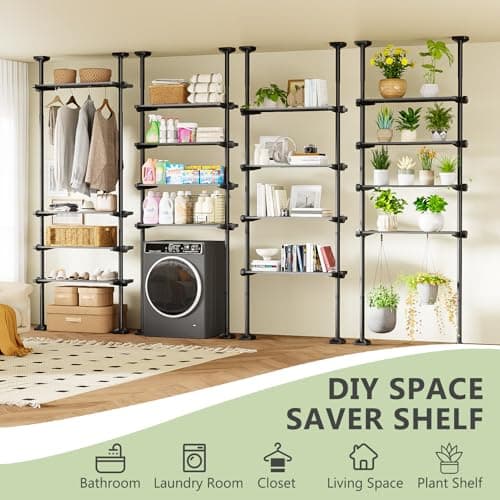 Bonpally Over The Toilet Storage Shelf, 4-Tier Adjustable Bathroom Organizer, No Drill Tension Mounted Shelves, Space-Saving Bathroom Cabinet Rack Above Toilet for Small Rooms, Black - Thumbnail 6