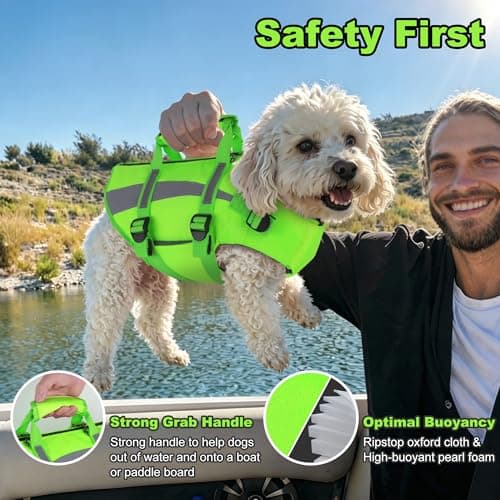 Dogcheer Dog Life Vest High Buoyancy Safety Jacket with Rescue Handle, Dog Swim Vest with Zipper, Reflective Adjustable Dog Flotation Vest for Water Swimming Boating - Green, M - Thumbnail 2