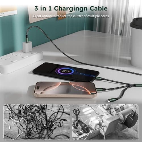 3 in 1 USB C to Multi Charging Cable, Travel Charger Cables for Multiple Devices, Universal Multiple Charger Cord with Type-C/IP/Micro Port for iPhone16/15/14/Cell Phones and More (2Packs 4FT) - Thumbnail 2