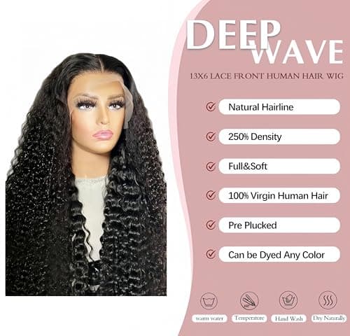 ROHANEM 24 Inch 13x6 Deep Wave Lace Front Wigs Human Hair 15A Raw 250 Density HD Transparent Deep Curly Human Hair Lace Frontal Wig for Women - Thumbnail 2