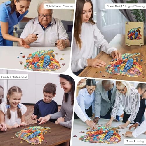 Sea Turtle Wooden Puzzles for Adults 200 Piece, Colorful Coral Turtle Jigsaw Puzzles for Adults and Kids, 5MM Unique Ocean Animal Shaped Wooden Puzzles, Creative Gift for Friend Family Game 11*10.4in - Thumbnail 3