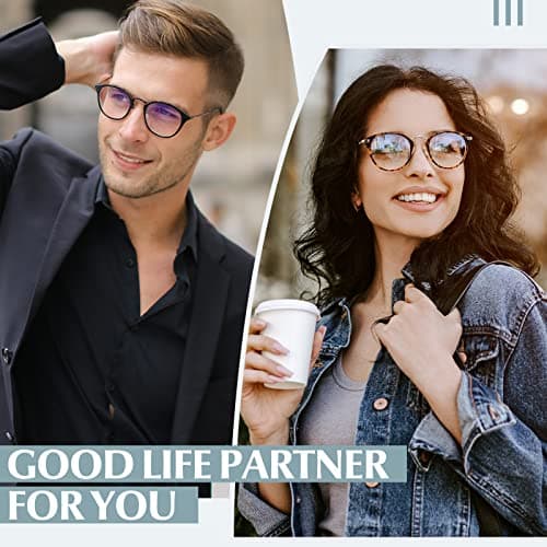 LINVO Fake Glasses Retro Round TR90 Frame Eyeglasses Non Prescription Clear Lens for Women Men - Thumbnail 2