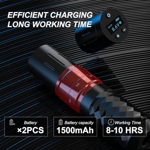 Tattoo Gun,Solong Tattoo Gun Kit Professional 2 Batteries 7 Strokes Wireless Tattoo Kit 6500Rpm Brushless Motor Digital LED Display Tattoo Machine with 20Pcs Tattoo Needles SLE75KIT-1-US - Thumbnail 5