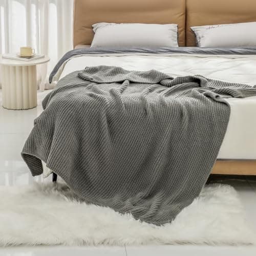 bearberry Soft Rib Knit Blanket Thin Warm & Breathable - Snuggly Minky Throw for Everyday Use, Travel, Chair | All-Season Machine Washable for Couches, Gifts, Family (Grey, 50”x60”) - Thumbnail 4