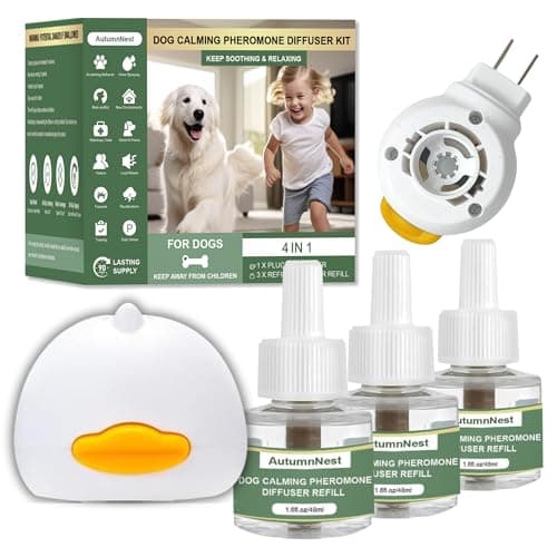 4-Pack Dog Calming Diffuser Kit (1 Diffuser + 3 Refills), Plug-in Pheromone Calming Diffuser for Dog, 90-Day Supply, Covers 700 sq ft, Safe & Odorless Stress Relief Solution, Promotes Relaxed Behavior - Image 1