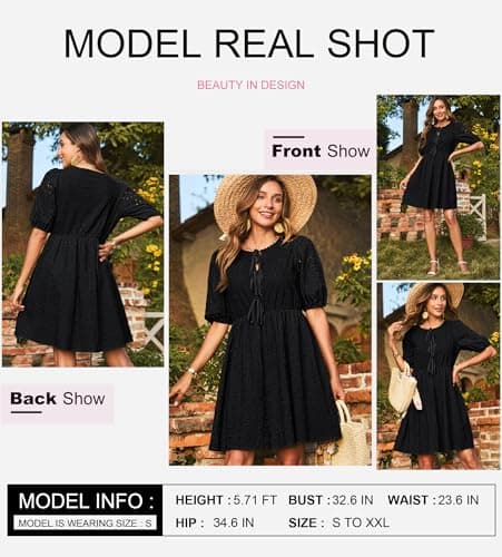 Dokotoo Prom Dress Tie Front V Neck Black Dresses Elegant A Line Hollow Out Cotton Dress Plus Size Short Dress for Women 2026 Casual Spring Wedding Guest Dress X-Large - Thumbnail 2