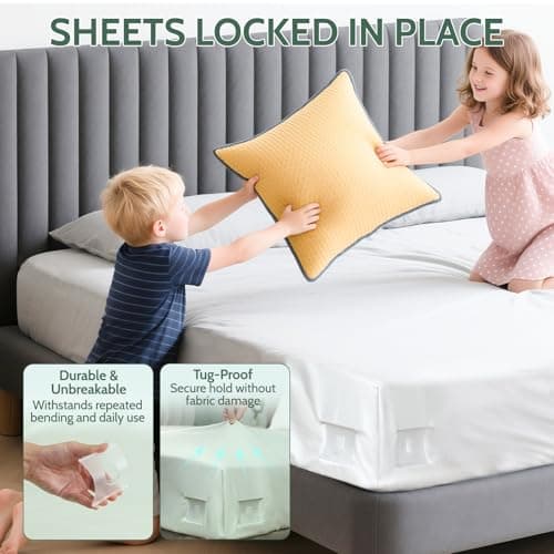 Sheet Holders - Bed Sheet Holders for Corners Heavy Duty Fitted Sheet Holders Keep Sheets Firm & Tight Bed Sheet Grippers Lock Bed Sheets Holders for All Mattress Sizes Bedsheet Clips Easy Setup - Thumbnail 2