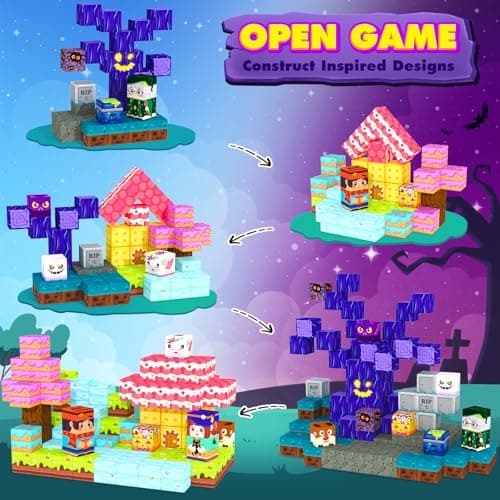 Magnetic Blocks Building Cubes, Magnetic Tiles Kids Montessori Sensory Toys & Games for 3 4 5 6 7 8 9 10 11 12 13 Year Old Boys Girls, Kids Toddler Halloween Decorations Party Favors Birthday Gifts - Thumbnail 3