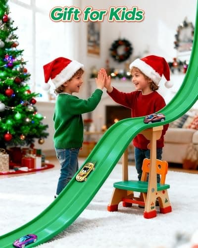MATELOTI Flex Track 15 Ft Flex Race Car Track with 6 Toy Cars, Portable DIY Racetrack Compatible Diecast 1/64th Cars for Ages 3 Up with Suction Cups, Birthday Gifts for Boys(Green) - Thumbnail 4