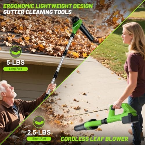 Hooseen Roof Gutter Cleaning from The Ground, 40V Leaf Blowers Cordless with 2 Battery, Adjustable Pole (98inch)3 Speed Modes 500CFM/180MPH for Gutter Cleaner Extension Attachment Kit for Garden,House - Thumbnail 6