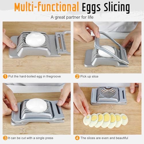 Egg Slicer for Hard Boiled Eggs, Stainless Steel Wire, Multipurpose Heavy Duty Aluminium Egg Cutter Dishwasher Safe for Egg, Salads & Sandwiches, Strawberries, Mushrooms & Soft Cheese, Fruit, Sliver - Thumbnail 5