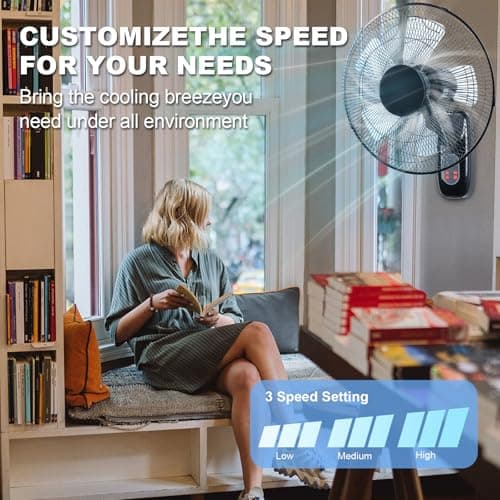 Aotop 16 inch Wall Mount Fan with Remote Control - 2 Pack, 3-Speed and 3 Modes, Timer Function, Adjustable Head, Oscillating Fan for Home and Office - Black - Thumbnail 3