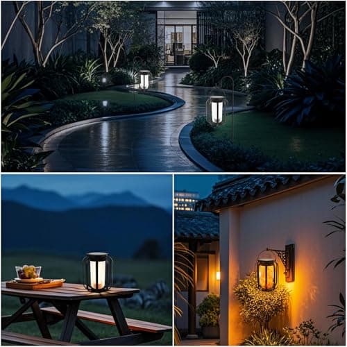 Solar Lanterns Outdoor Waterproof , Flickering Flame Garden Lights with 2 Modes Dual Charging USB & Solar, Outdoor Waterproof Hanging Lantern for Halloween Party Holiday Decor - Thumbnail 6