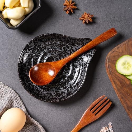 Spoon Rest, Ceramic Utensil Spoon Spatula Ladle Holder, 6 Inches Spoon Holder for Countertop, Coffee Bar Accessories Dishwasher Safe, Utensil Rest for Kitchen Counter Splash Black - Thumbnail 6