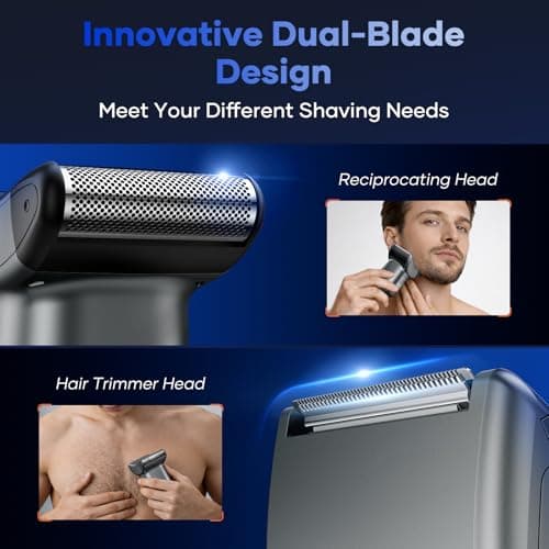 Men's Back Hair Trimmer for Men - 2-in-1 Foil & T-Blade, Dual Power Body Hair Trimmer LED Display IPX6 Waterproof Type-C Extendable Groomer for Back Chest Shoulders Body Hair Electric Back Shaver - Thumbnail 2