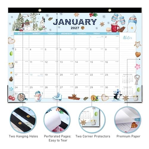 2026 Desk Calendar - Jan. 2026 - Dec. 2026, 12" x 17", 12 Months Calendar Pad with Corner Protectors, Cutting Line, Hanging Hole, Large Office Desktop Calendar - 12 Different Themes - Thumbnail 4