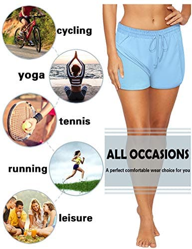 BLEVONH Yoga Shorts for Women,Double Layer Activewear Shorts Inner Tights Ladies Waist Tie Basketball Training Short Womens Plus-Sized Outdoor Performance Clothes Blue 2XL - Thumbnail 4