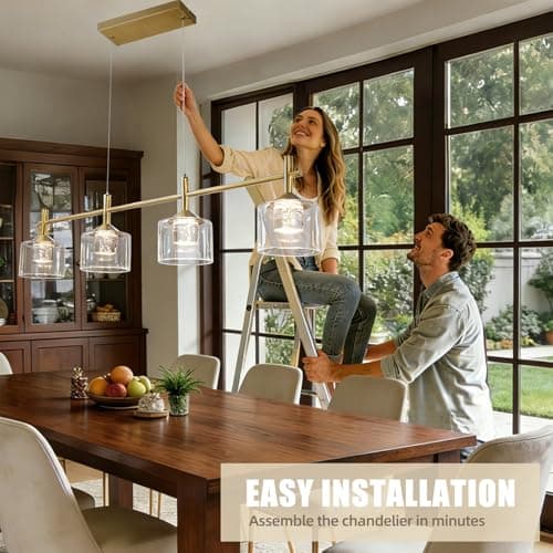 TYhogar Modern Gold Linear Chandeliers for Dining Room,35" 4-Light Kitchen Island Lighting,Adjustable Height Led Dining Room Light Fixture,Pendant Lights Kitchen Island for Living Room - Thumbnail 4