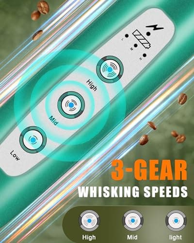 YUSWKO Rechargeable Milk Frother for Coffee, Handheld Drink Mixer with 3 Heads 3 Speeds, Ideal Coffee Frother Wand for Travel - Green - Thumbnail 2
