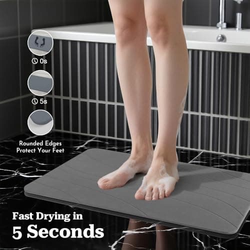 Robinuspc Stone Bath Mat, Quick Drying Bath Mat for Bathroom, Diatomaceous Earth Mat, Quick Dry Shower Mat, Fast Absorbent, Elegant Design, Easy to Clean - Grey 23.6×15.35 - Thumbnail 4