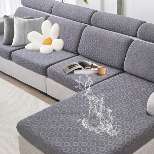 Couch Cushion Covers Waterproof, Stretch Sectional Couch Covers, Sofa Cushion Covers Washable, Non Slip Magic Sofa Covers, with Elastic Bottom and 2 Straps, Pet-Friendly (Large Single Seat Cover) - Image 1