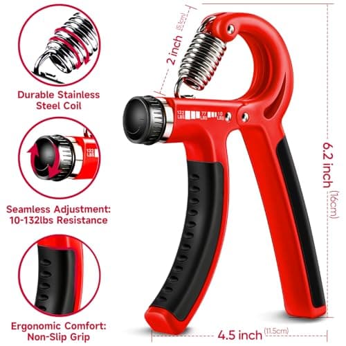 FitBeast Grip Strengthener Forearm Strengthener Hand Grips Strengthener Kit - 5 Pack Adjustable Resistance (Red) - Thumbnail 2