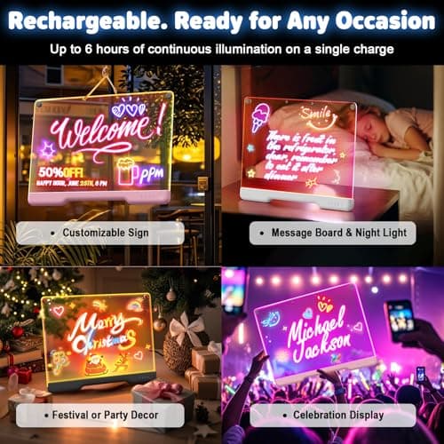 16-Inch Rechargeable LED Drawing Board, 9-Color Light Modes, Neon Art Dry Erase Light Up Doodle Glow Pad with Built-in Stand, Sketching Gift Toy for Kids/Girls/Teens, 5 Markers & Tracing Book - Thumbnail 4