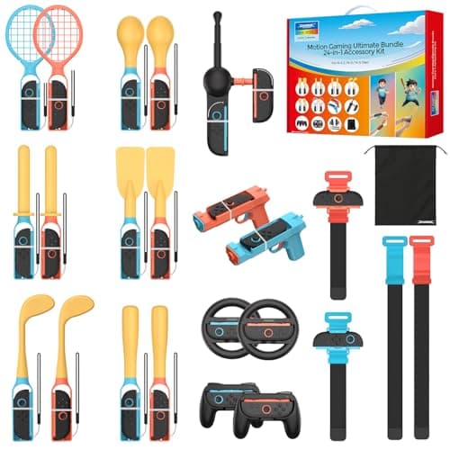RunSnail 24 in 1 Switch/Switch2 Sports Accessories for Nintendo Switch 2, for Authentic Sports Experience, Family Gatherings, Social Icebreaker, with Storage Bag