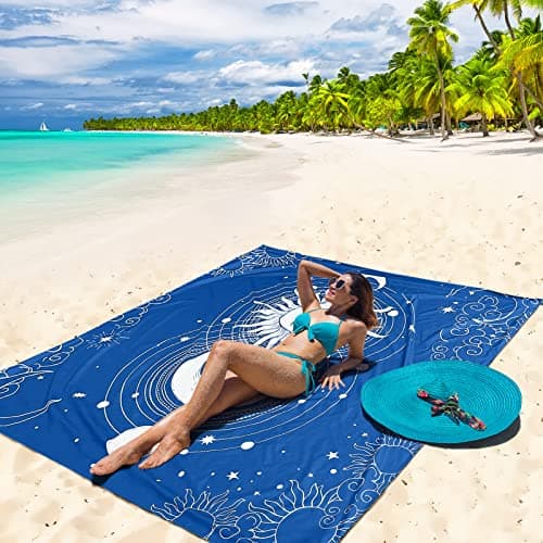 HIHOHO Beach Blanket Waterproof Sandproof Beach Mat for 1-8 Adults Quick Drying Durable Outdoor Picnic Mat for Beach Festival Travel Camping Hiking (BL-SUNMOON, 79"×83"(4 Person)) - Thumbnail 4