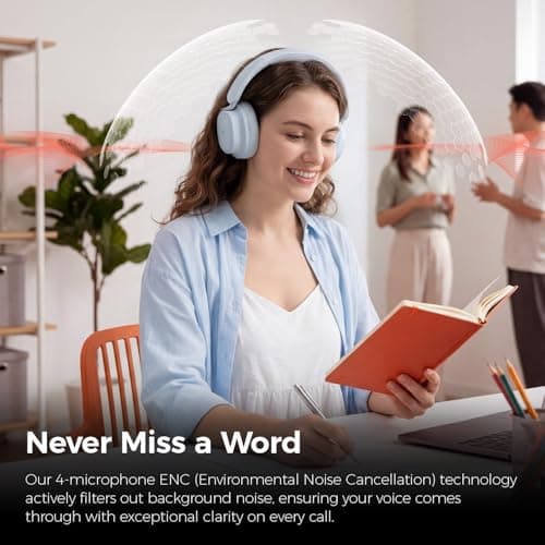 havit Noise Cancelling Headphones Over Ear, Wireless Bluetooth Headphones with 132H Playtime, Fast Charge 5 Min=5H, Foldable, Dual Device, with Mic for Travel Work Office, Blue - Thumbnail 6