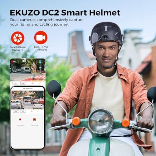 DC Smart Bike Helmet with Cameras Dual HD Front & Rear Video Recorder for Ebike & Electric Scooter, Bluetooth App Control Action Cam Helmet, CPSC Certified (Black) - Thumbnail 2