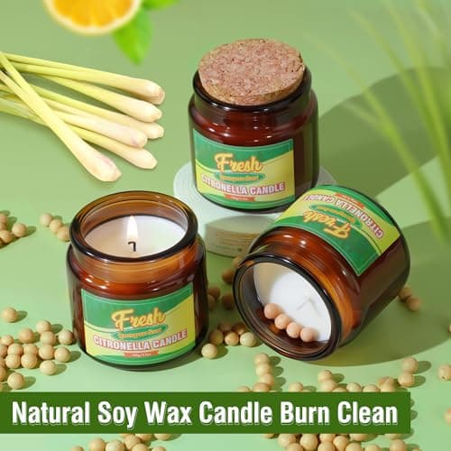 STRN Citronella Candles Outdoor, Citronella Scented Candle, Summer Indoor Soy Wax Candles, Glass Candle for Backyard Home Garden Patio Occasions, 20-Hour Burn Time, 10.5OZ(3 Packs) - Thumbnail 2