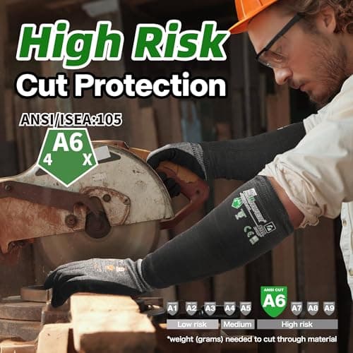 Schwer AIR-SKIN ANSI A6 Cut Resistant Arm Sleeves, Cooling Cut Sleeves with High Risk Cut Protection for Thin Skin, Gardening Safety Protective Sleeve for Farming, Yard, Pet Grooming, Black, 3 Pairs - Thumbnail 2