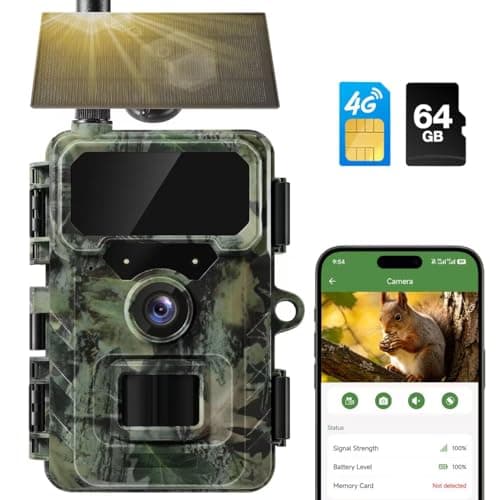 WIMIDING Cellular Trail Camera Solar, 4G LTE Game Cameras 64MP 2K HD Live Streaming,Night Vision Outdoor Camera,Rechargeable Wildlife Camera Deer Cams for Backyard（64GB TF Card Included - Image 1