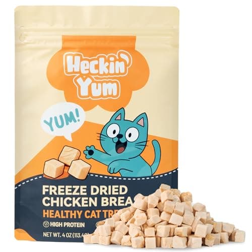 Heckin Yum Freeze Dried Chicken Cat & Dog Treats, Single Ingredient, Healthy Cat Snacks & Food Toppers for Picky Cats, 4 oz