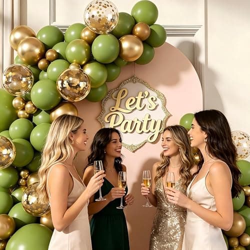 Olive Green Gold Balloon Garland Arch Kit, 160pcs Olive Green Gold Confetti Balloons for Birthday Wedding Bridal Shower Baby Shower Bachelorette Party Decorations - Thumbnail 6