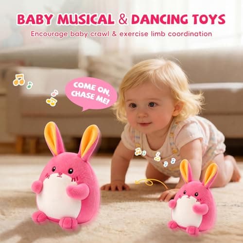 Crawling Pink Bunny Baby Toy with 48 Songs & Record, Interactive Musical Plush Toy for Babies 6-12 Months, Rechargeable Dancing Stuffed Animal, Sensory Toy for Toddlers 1-3, Cute Baby Gift for Girls - Thumbnail 4