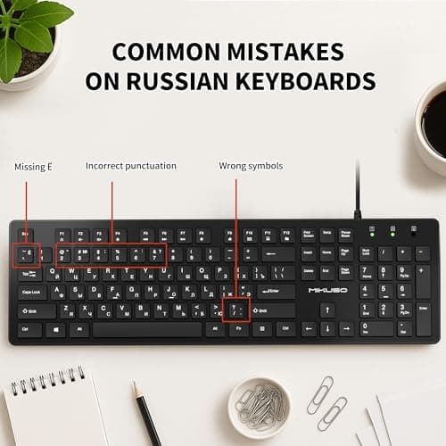 MIKUSO Russian Keyboard with English (Cyrillic),Non Fading Characters,12 Multimedia Keys USB Interface,1.6m line Length Suitable for Computer Laptop PC,Full Size with Number Key,Plug and Play - Thumbnail 5