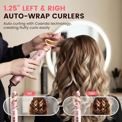 Hupifaz 6-in-1 Multi Hair Styler with Auto Wrap Curlers, Low-Speed Negative Ionic Hair Drying Tools, Professional Blow Dryer Brush & Air Styler, for Curling Volumizing Straightening Styling (Pink) - Thumbnail 3