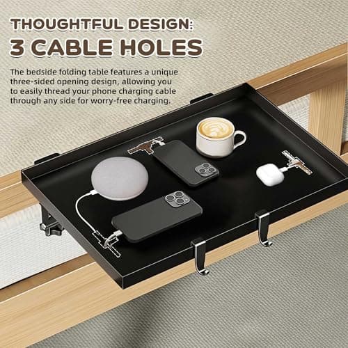 FelRelWel Foldable Bedside Shelf, Extra Large Floating Tray Table for Dorm Room & Bunk Bed, Side Table with 3 Cord Holes,College Dorm Room Essentials for Max 15.6" Laptops (15.7" x 11.8", Black) - Thumbnail 6