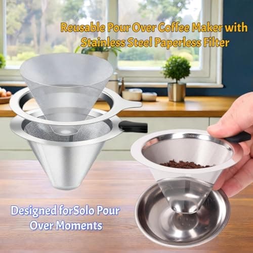 NANSPATH Single Serve Immersion Coffee Maker, Glass Pour Over Coffee Dripper with Reusable Stainless Steel Filter, Manual Coffee Brewer Cup for Home Office Travel-TMF - Thumbnail 4