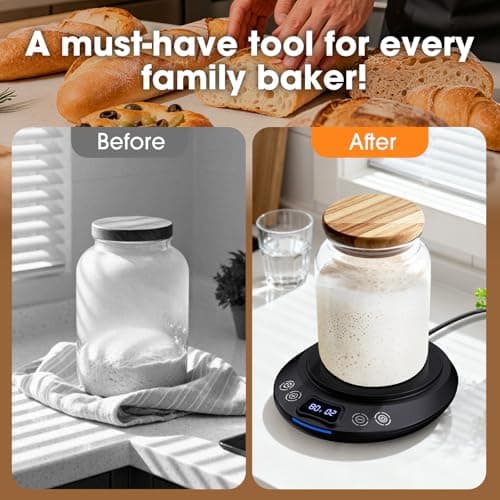 Sourdough Starter Warmer Mat, Precise 1°F Thermostat Control (70-120°F) Sourdough Heating Mat, Warmer for Sourdough Starter, 0-24h Timer, Auto On/Off, Memory Function (Black) - Thumbnail 2