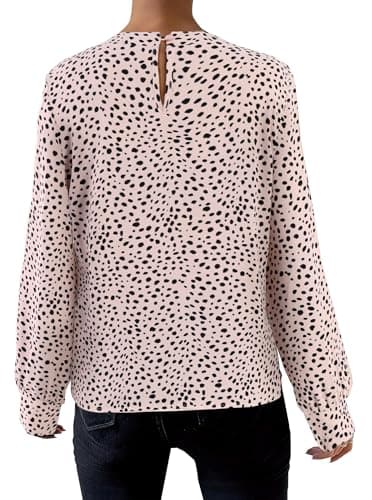 SOFIA'S CHOICE Work Tops for Women Business Casual Long Sleeve Dressy Blouse Corporate Outfits Shirts Black Beige Dot X-Large - Thumbnail 4