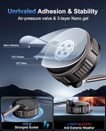 iPhone Magsafe Car Mount Charger [15W Fast Wireless Charging, 120+ LB Strongest Suction & 2800gf Strongest Magnetic] 360° Adjustable Car Phone Holders for your car, for iPhone 17 16 15 14 13 12 series - Thumbnail 6