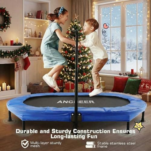 ANCHEER Trampoline for Kids, Toddler Trampoline Indoor Sports and Outdoor Games 56" Kids Rebounder 220LBS Capacity with Adjustable Safety Handrail Foldable Jumper for Boys and Girls (Deep Blue) - Thumbnail 4