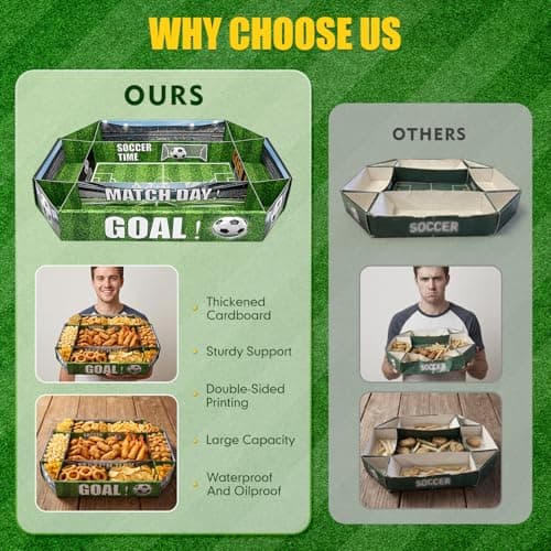 Soccer Food Serving Tray Soccer Party Supplies Decorations Kits 24.6"×15.7" Large Sport Snack Plates Stadium Charcuterie Box 2026 Soccer Event Party Sport Birthday Celebration Table Centerpiece Favor - Thumbnail 6