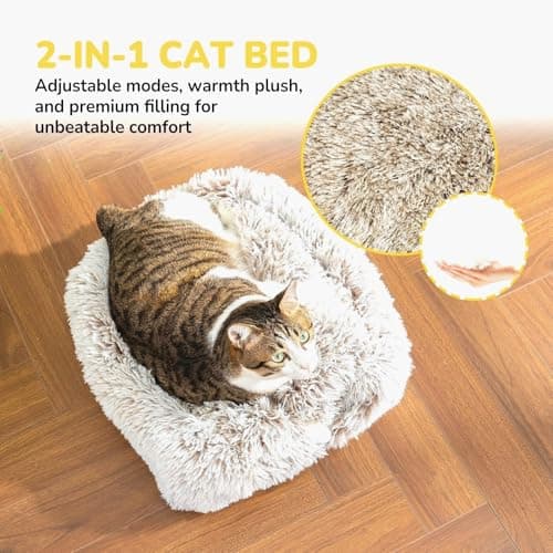 CATISM Cat Bed, Cat Cave for Indoor Cats, Soft Cat Dome, Self-Warming 2 in 1 Foldable Pet Cat House with Washable Cushioned Pillow Calming Fluffy Dog Beds for Small Dogs with Anti-Slip Bottom Brown - Thumbnail 4
