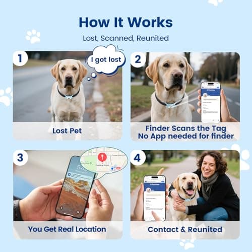 for Airtag Dog Collar Holder with QR ID Tag, Glow in the Dark, Fluorescent Waterproof Silicone for Airtag Case for Dog Collars, Scan for Instant Alert, Emergency Contact, Pet Profile (Blue) - Thumbnail 4