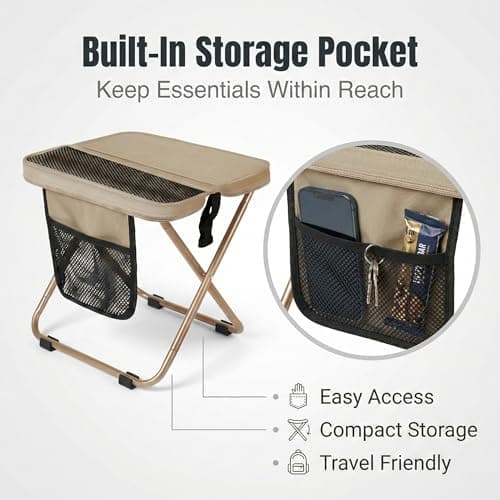Acaine Foldable Sling Bag Stool with Storage Pocket, Heavy Duty Seat Supports 280 lbs, Non-Slip Feet, Easy Setup Ultralight Chair for Hiking, Fishing, Camping & Festivals (Black) - Thumbnail 6